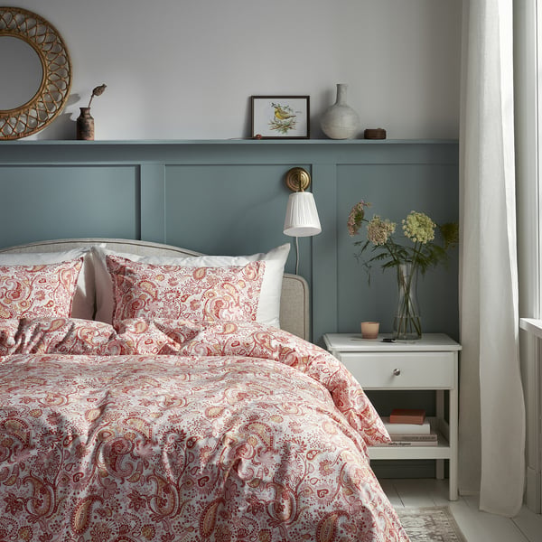 RODGERSIA duvet cover and pillowcase, pink/white, 150x200/50x80 cm