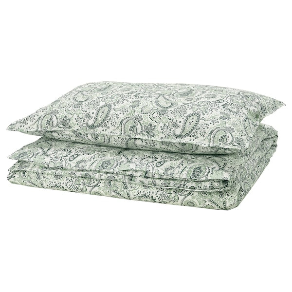 RODGERSIA - Duvet cover and pillowcase, green/white, 150x200/50x80 cm