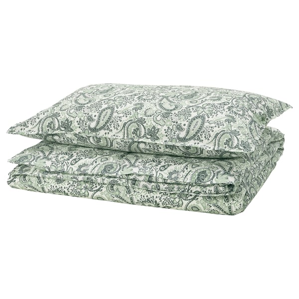 RODGERSIA duvet cover and pillowcase, green/white, 150x200/50x80 cm