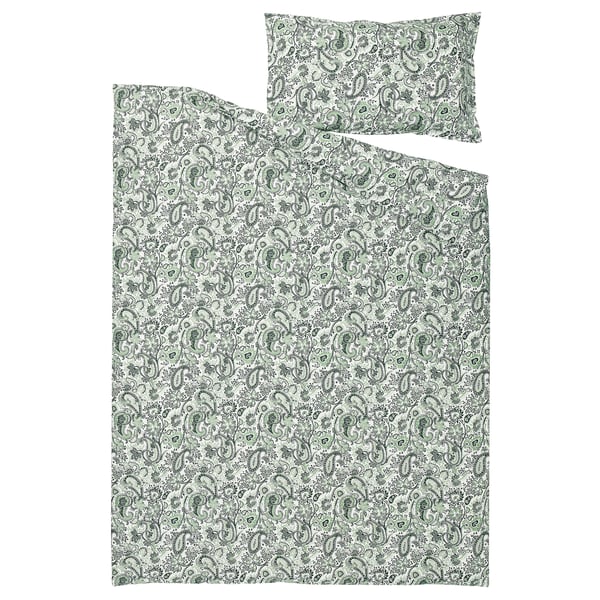 RODGERSIA duvet cover and pillowcase, green/white, 150x200/50x80 cm