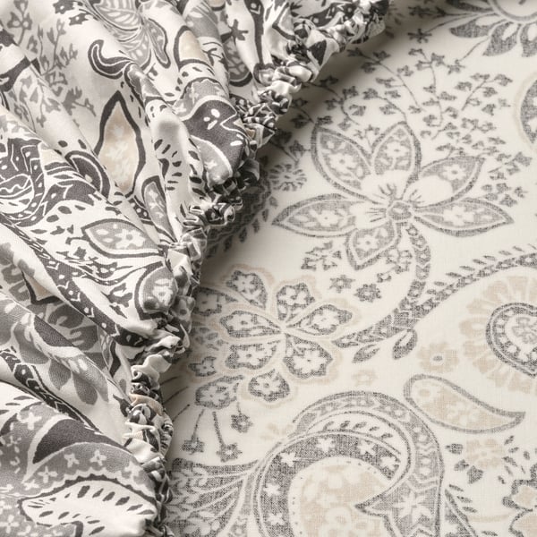 RODGERSIA fitted sheet, grey/white, 160x200 cm