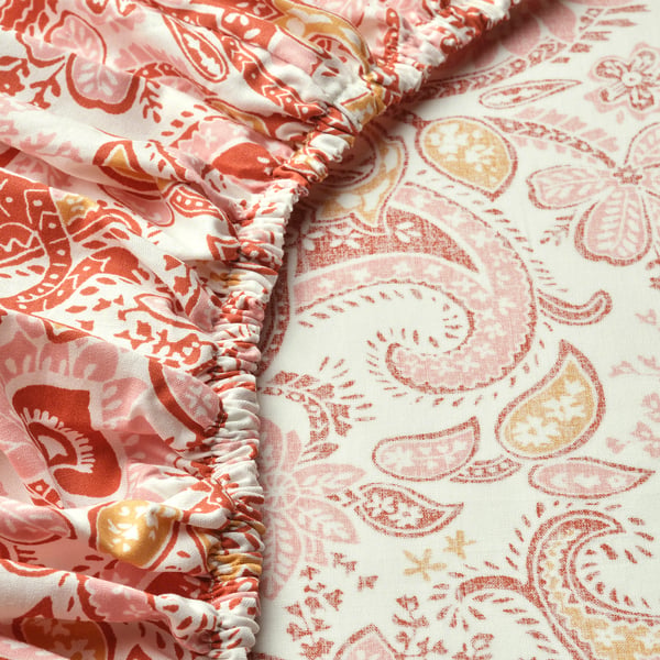 RODGERSIA fitted sheet, pink/white, 160x200 cm