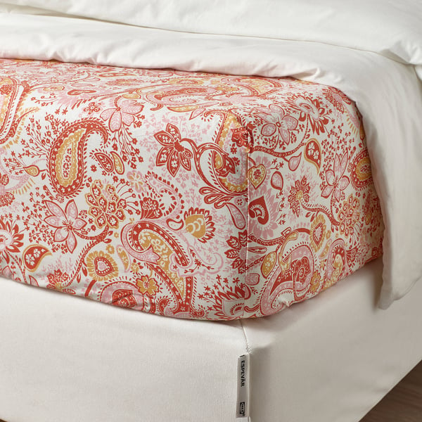 RODGERSIA fitted sheet, pink/white, 160x200 cm