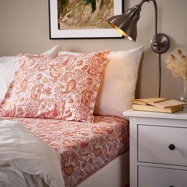RODGERSIA - fitted sheet, pink/white,140x200 cm
