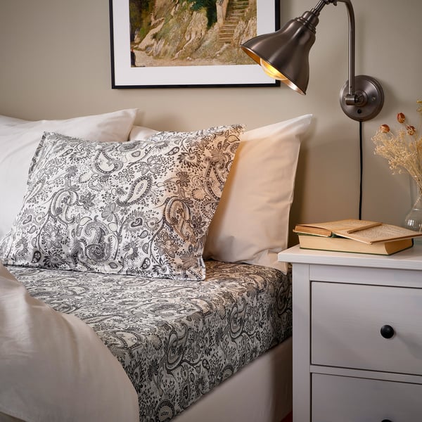 RODGERSIA flat sheet, grey/white, 150x260 cm