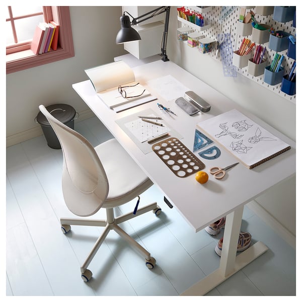 RODULF - Height adjustable desk, electric/white,140x80 cm
