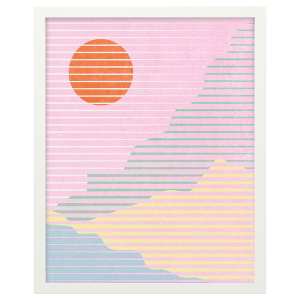 RÖDALM - RÖDALM Frame with poster, striped sunset, 40x50 cm