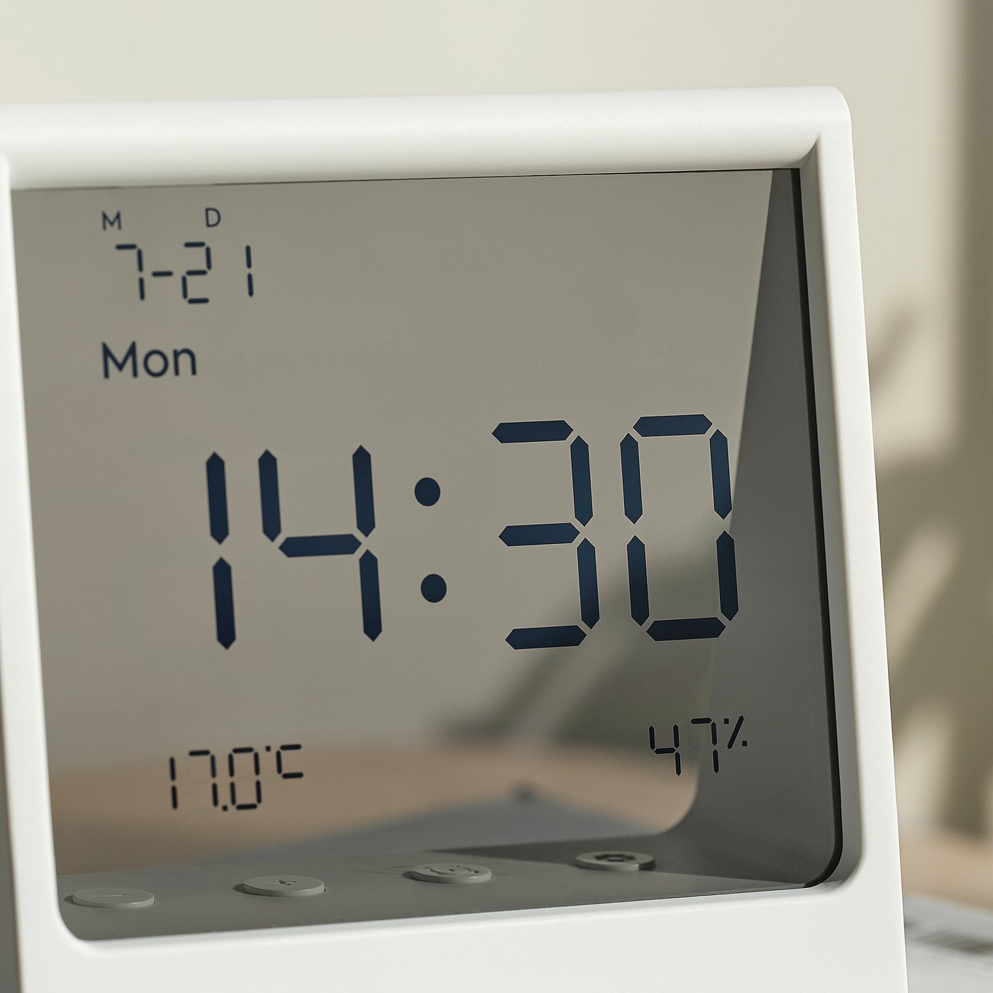 RÖDBENA alarm clock with hygro-/thermometer, 10x11x5 cm