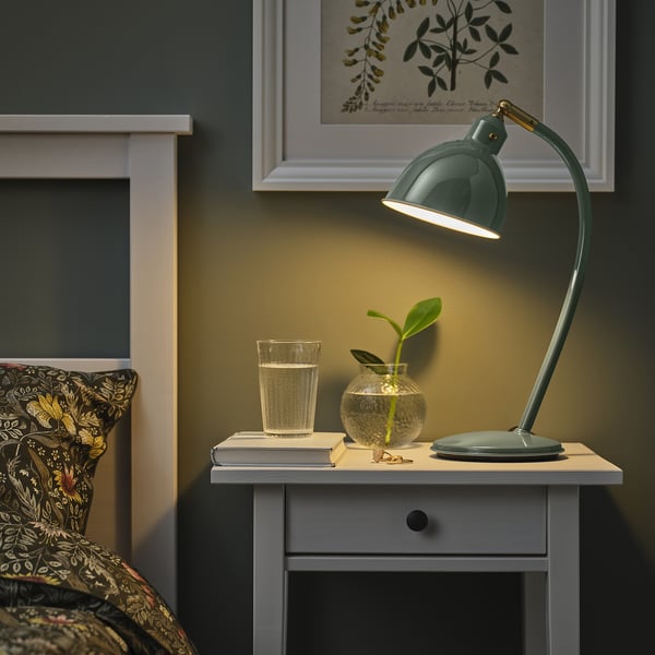 RÖDFLIK desk lamp, grey-green, 14 cm