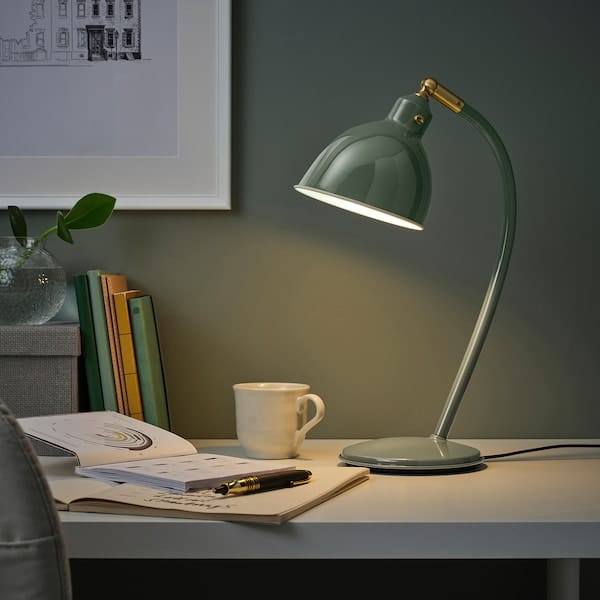 Ikea RÖDFLIK - Desk lamp, grey-green