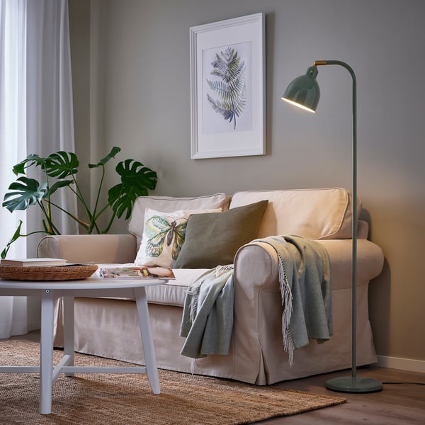 RÖDFLIK floor/reading lamp, grey-green, 40x140 cm