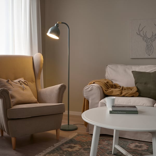 RÖDFLIK floor/reading lamp, grey-green, 40x140 cm