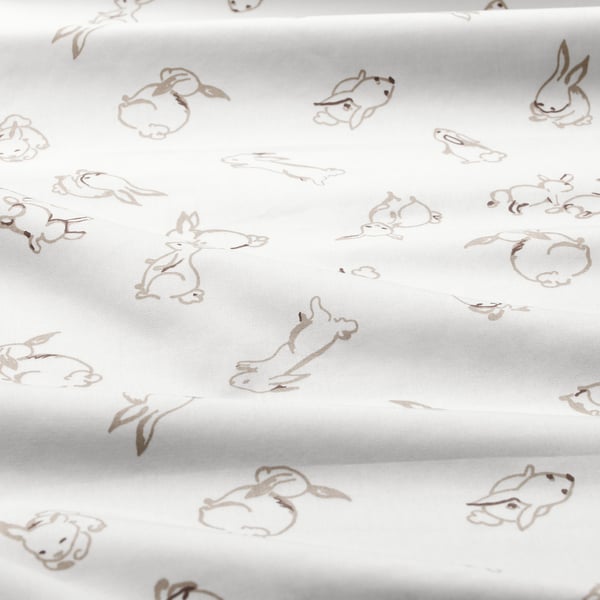 RÖDHAKE duvet cover 1 pillowcase for cot, rabbit pattern/white/beige, 110x125/35x55 cm