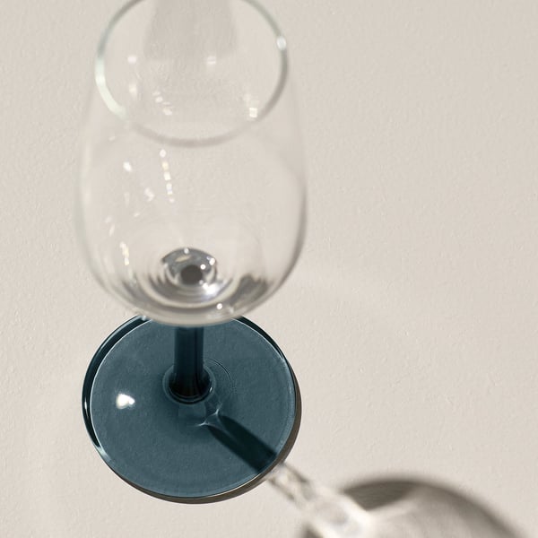 RÖDRÄKA champagne glass, blue-grey/clear glass, 25 cl