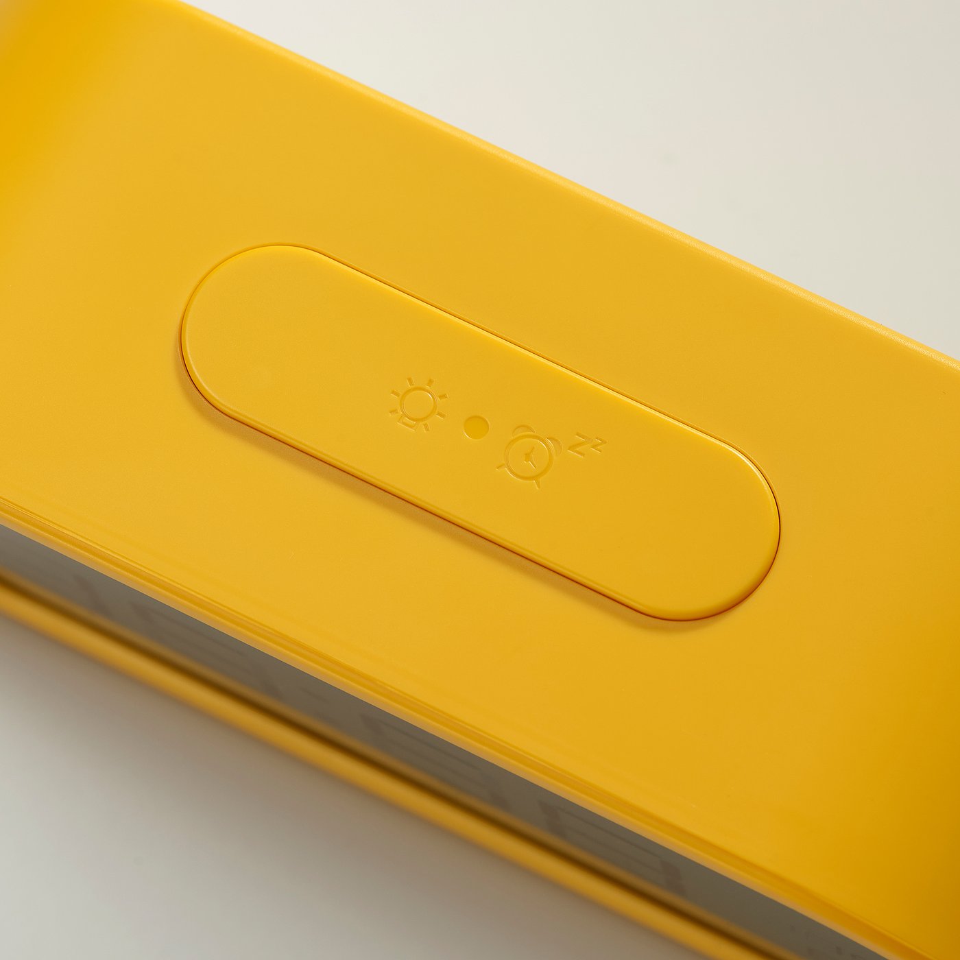 RÖDSTRÄFSE alarm clock with hygro-/thermometer, yellow, 17x8x6 cm