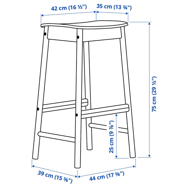 RÖNNINGE - Bar stool, birch, 75 cm