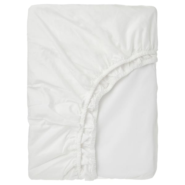 RÖNNVECKMAL fitted sheet, white, 90x200 cm