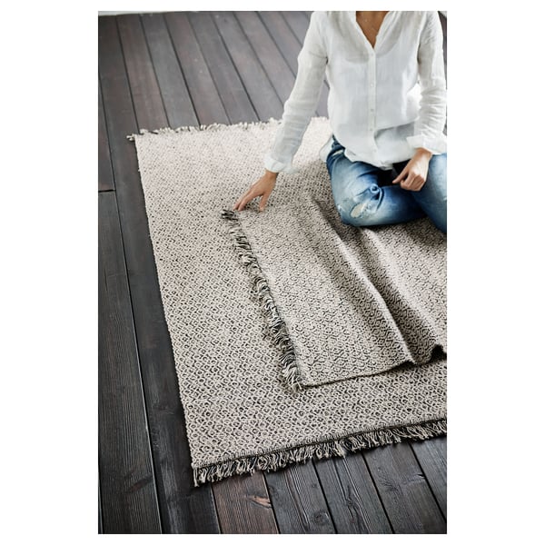 RÖRKÄR - RÖRKÄR Rug, flatwoven, black/natural, 80x150 cm