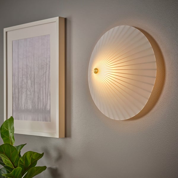 RORKULT wall lamp, wired-in installation, stripe pattern/white glass, 35 cm