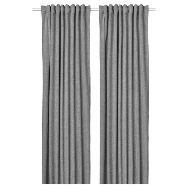ROSENMANDEL block-out curtains, 1 pair, grey/with heading tape, 135x300 cm