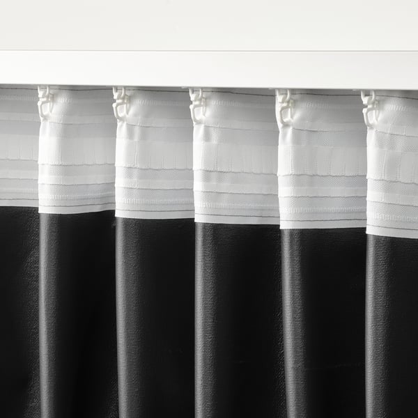 ROSENMANDEL block-out curtains, 1 pair, grey/with heading tape, 135x300 cm