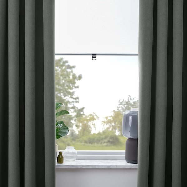 ROSENMANDEL block-out curtains, 1 pair, dark green/with heading tape, 135x300 cm