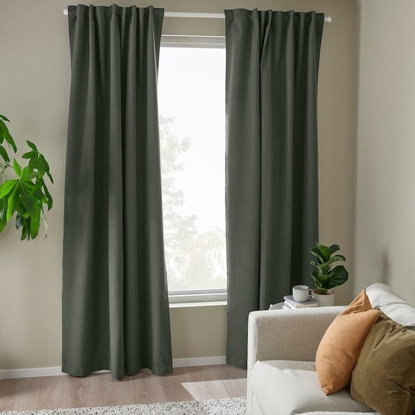 Ikea ROSENMANDEL - Blackout curtain, 2 sheets, dark green, 135x300 cm