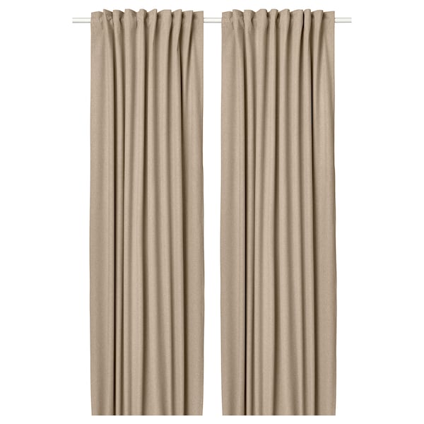 ROSENMANDEL room darkening curtains, 1 pair, yellow-beige/with heading tape, 135x300 cm