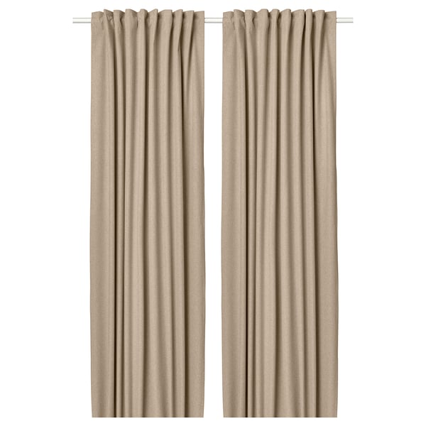 ROSENMANDEL room darkening curtains, 1 pair, yellow-beige/with heading tape, 135x300 cm
