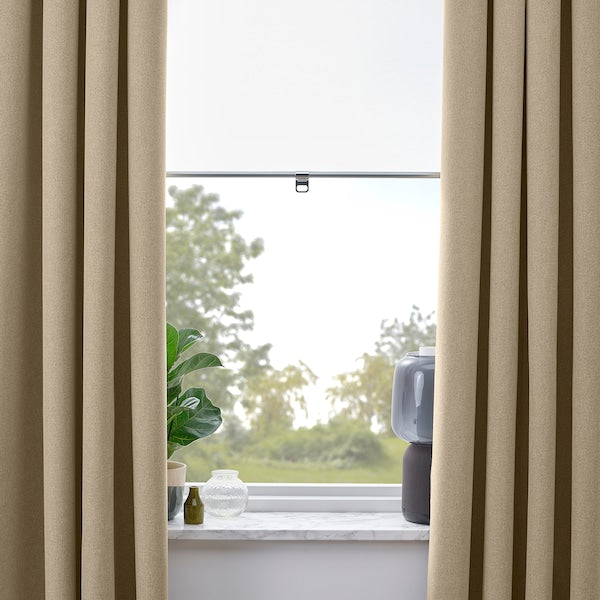ROSENMANDEL room darkening curtains, 1 pair, yellow-beige/with heading tape, 135x300 cm