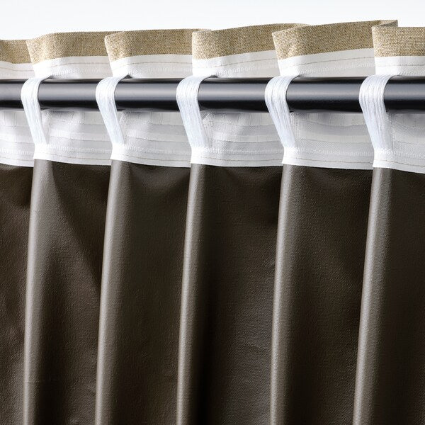 ROSENMANDEL room darkening curtains, 1 pair, yellow-beige/with heading tape, 135x300 cm