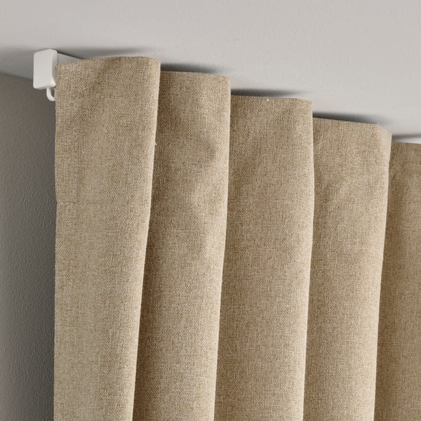 ROSENMANDEL room darkening curtains, 1 pair, yellow-beige/with heading tape, 135x300 cm