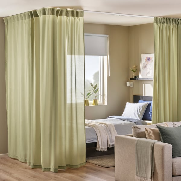 ROSENROBINIA sheer curtain, 1 piece, light olive-green/with heading tape