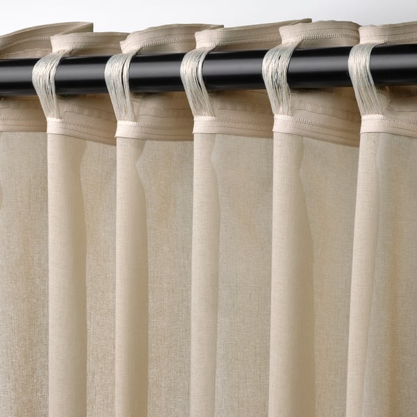 ROSENROBINIA sheer curtains, 1 pair, beige/with heading tape, 145x300 cm