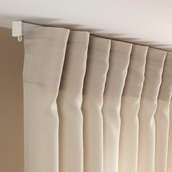 ROSENROBINIA sheer curtains, 1 pair, beige/with heading tape, 145x300 cm