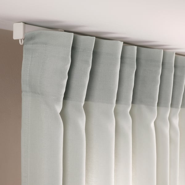 ROSENROBINIA sheer curtains, 1 pair, light grey/with heading tape, 145x300 cm