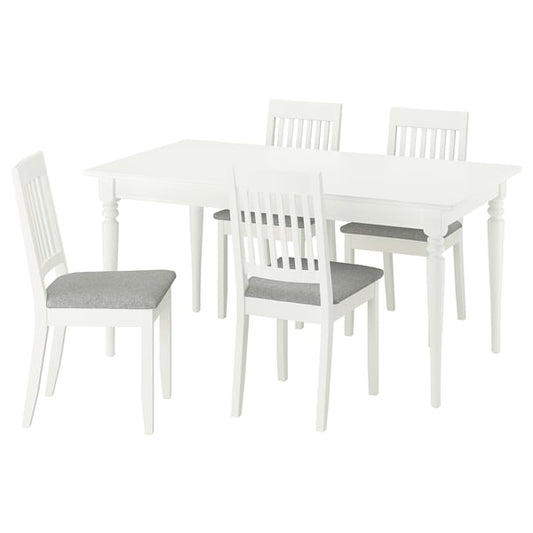 ROSENTORP / NÄSINGE table and 4 chairs, white/Tibbleby beige-gray white, 155/215x87 cm
