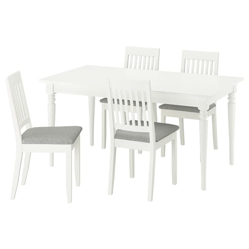 ROSENTORP / NÄSINGE table and 4 chairs, white/Tibbleby beige-grey white, 155/215x87 cm