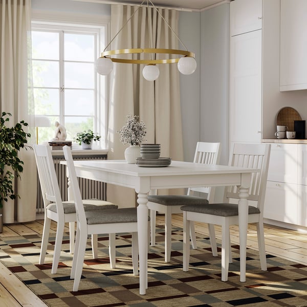 ROSENTORP / NÄSINGE table and 4 chairs, white/Tibbleby beige-gray white, 155/215x87 cm