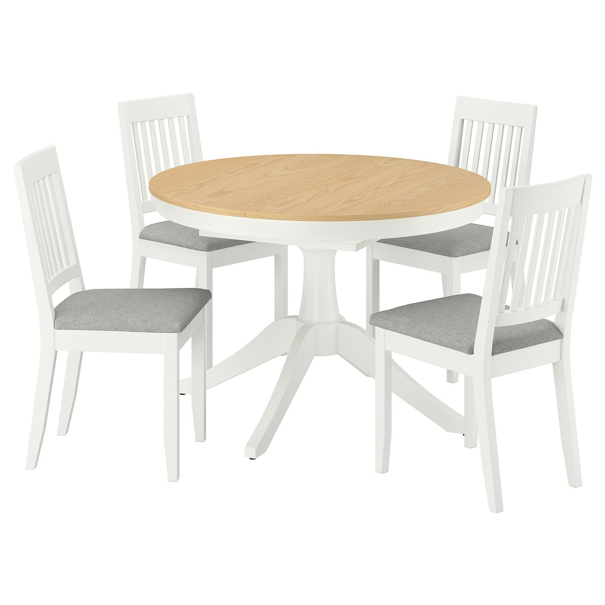ROSENTORP / NÄSINGE table and 4 chairs, ash veneer white/Tibbleby beige-grey white, 110/155 cm