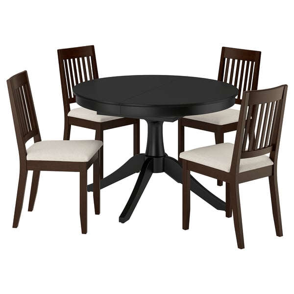 ROSENTORP / NÄSINGE table and 4 chairs, black/Kilanda light beige stained dark brown, 110/155 cm