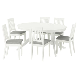 ROSENTORP / NÄSINGE table and 6 chairs, white/Tibbleby beige-grey white, 160/215x110 cm