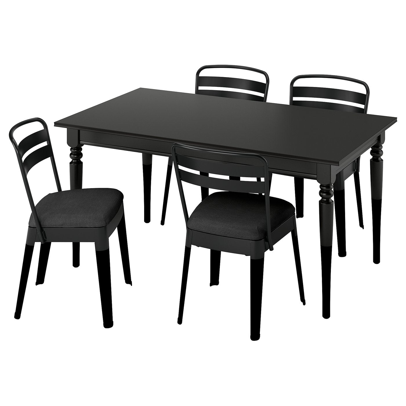 ROSENTORP / RAMSNÄS table and 4 chairs, black/black, 155/215x87 cm
