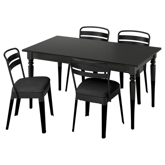 ROSENTORP / RAMSNÄS table and 4 chairs, black/black, 155/215x87 cm