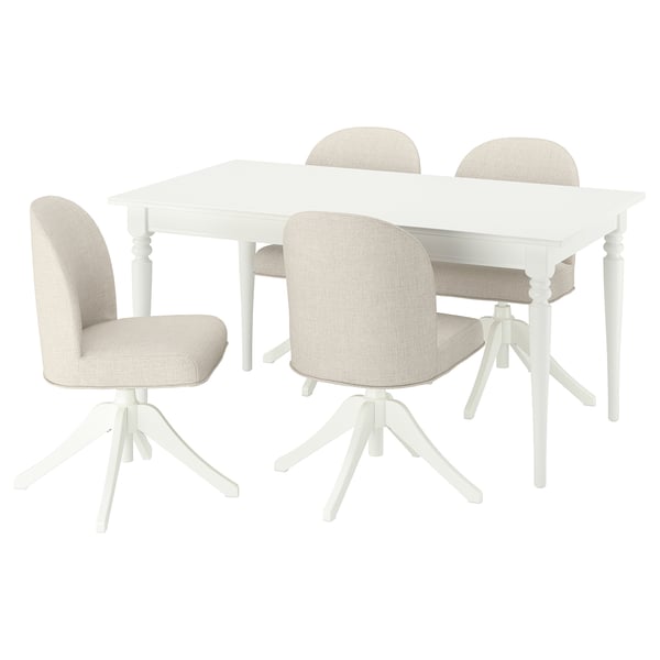 ROSENTORP / ROSENTORP table and 4 chairs, white/white Kilanda light beige, 155/215x87 cm