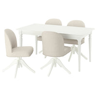ROSENTORP / ROSENTORP table and 4 chairs, white/white Kilanda light beige, 155/215x87 cm
