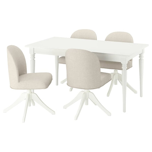 ROSENTORP / ROSENTORP table and 4 chairs, white/white Kilanda light beige, 155/215x87 cm