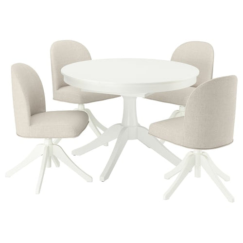 ROSENTORP / ROSENTORP table and 4 chairs, white/white Kilanda light beige, 110/155 cm