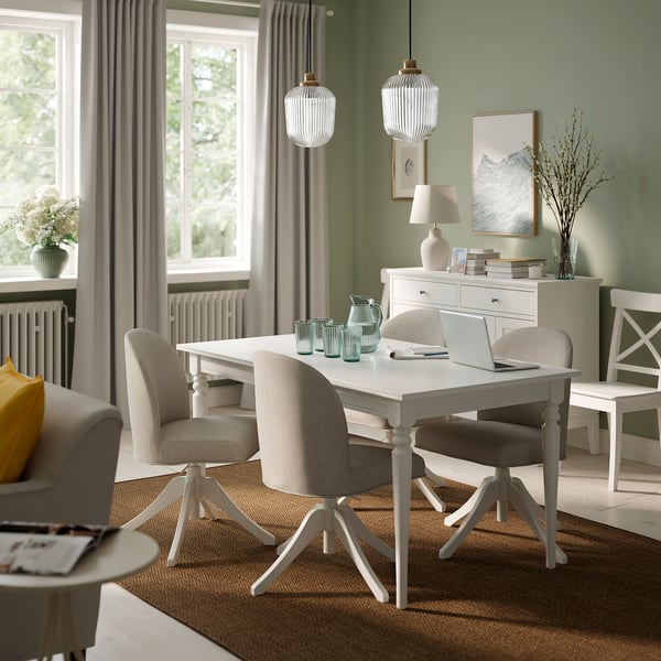 ROSENTORP / ROSENTORP table and 4 chairs, white/white Kilanda light beige, 155/215x87 cm