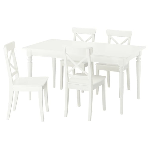 ROSENTORP / ROSENTORP table and 4 chairs, white/white, 155/215x87 cm